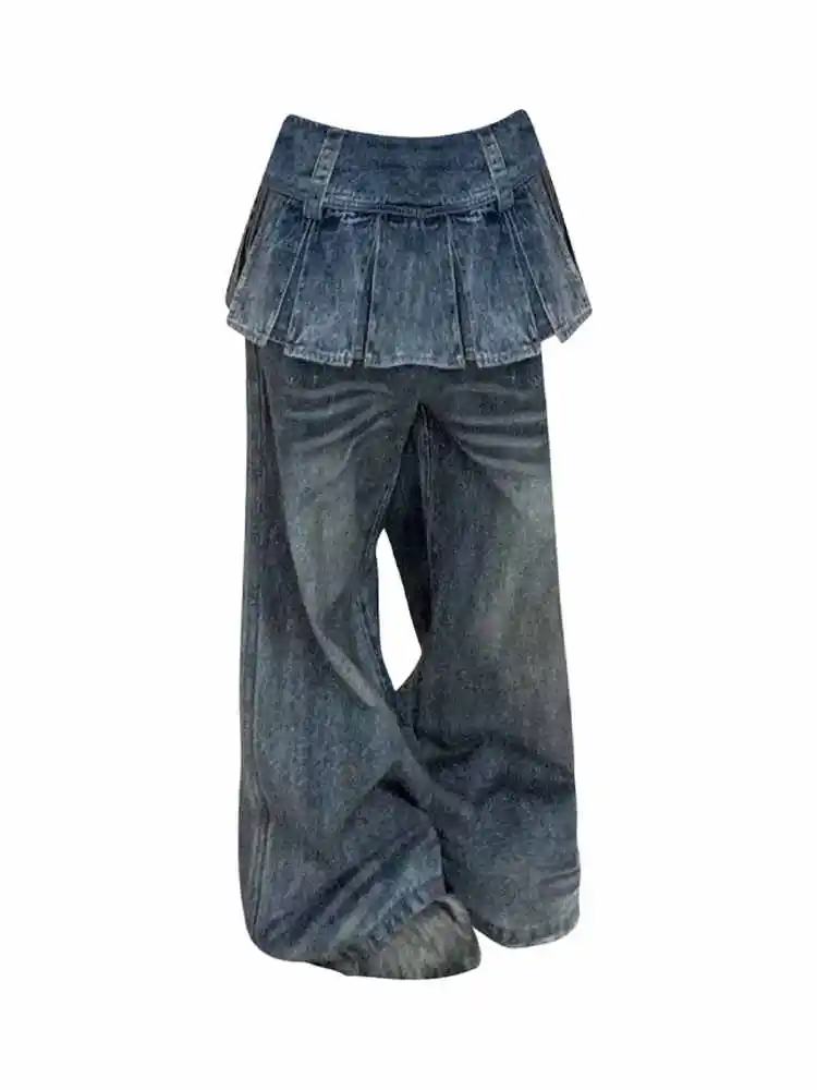 

Vintage Fashion High Waist High Streetwear Oversized Blue Straight Jeans Women's Pants Wide Leg Baggy Y2K Female Denim Trouser