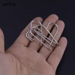 50 개/몫 긴 생크 낚시 후크 높은 탄소강 녹슬지 않는 편평한 핸들 끝 바다 낚시를위한 흰색 가시 낚시 후크