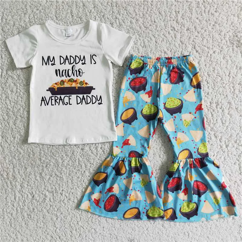 

New Summer popular Kids Girl hot sale letters print floral Bell Bottom Pants Wholesale fashion Design Boutique Outfit