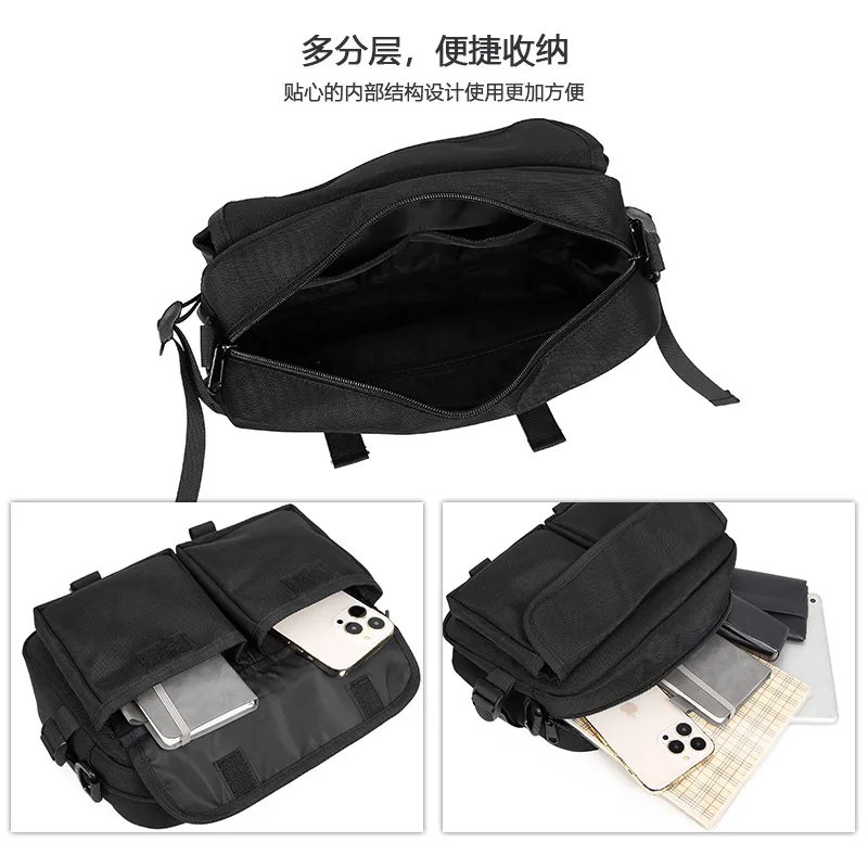 Sac à bandoulière minimaliste – Élingue Oxford hydrofuge pour hommes pour streetwear urbain, sac à bandoulière léger avec poches zippées