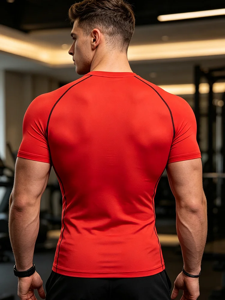 Men's new spider-printed compression T-shirt, quick-drying short-sleeved top, fitness and outdoor sport shirt -J37