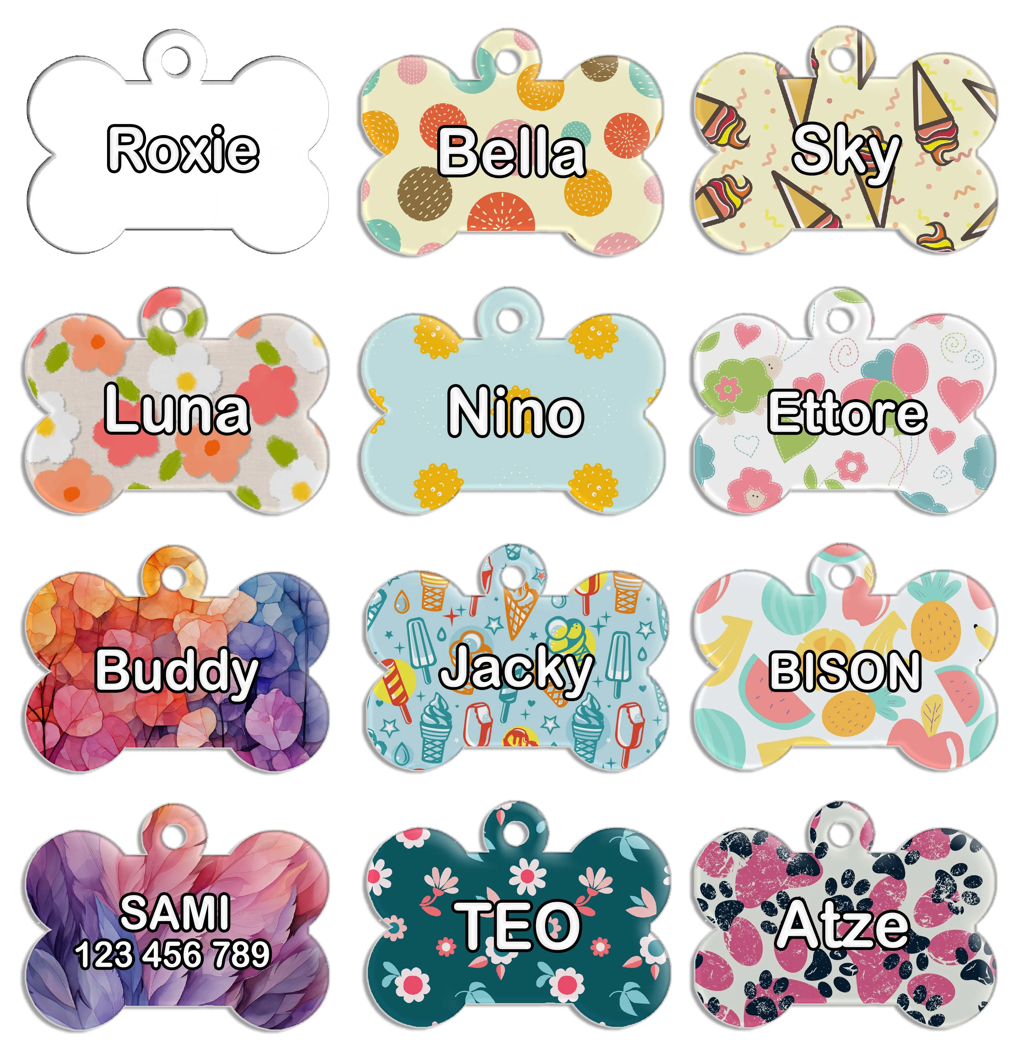 Personalized ID Tag Bone Round Pet Tag Custom Name Address Telephone Small Dog Colorful Tag for Puppy Kittens