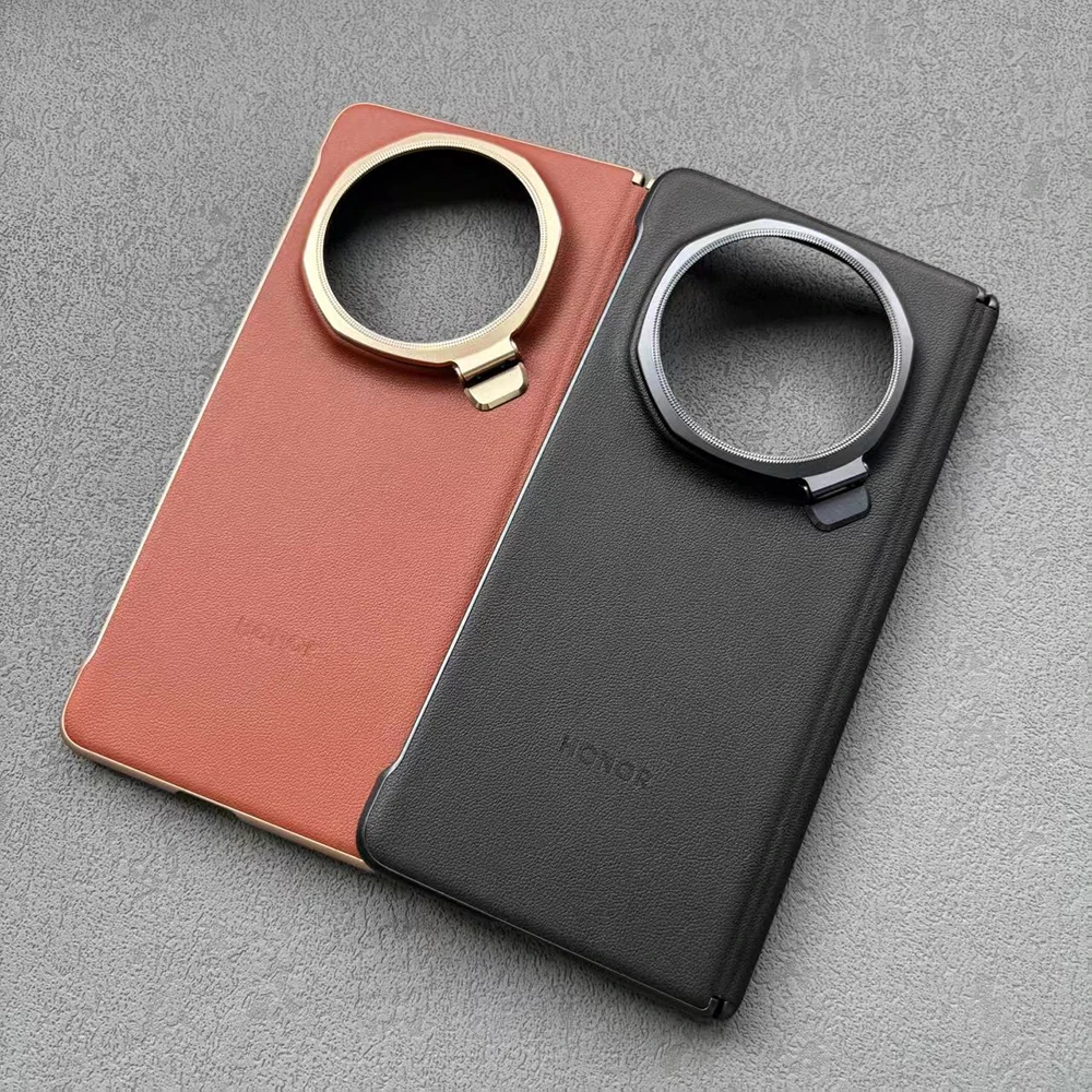 

Luxury Business Phone Case For Honor Magic V5 5G Premium Leather Bracket Case MagicV5 MHG-AN00 Shockproof Slim Shell & Kickstand