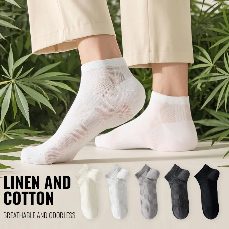 

MiiOW Natural Ramie Cotton Short Sock Men Sport Invisible Ankle Sock Summer Anti Sweat Deodorant Breathable Business Dress Sock