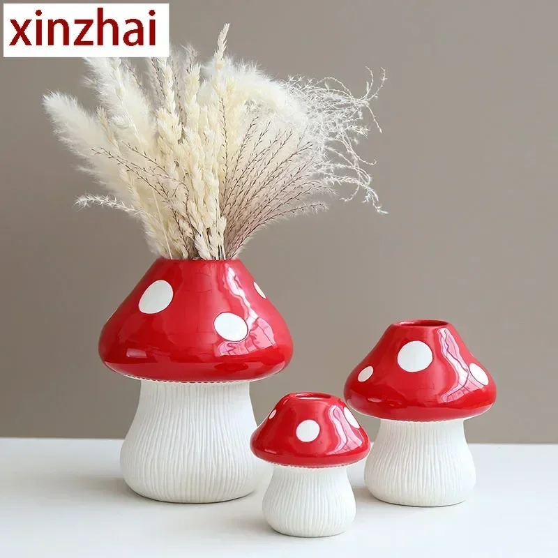 boyouMushroom Shape Ceramic Vase Dried Flower Pampas Grass Living Room Home Decoration Accessories Tabletop Storage Holder