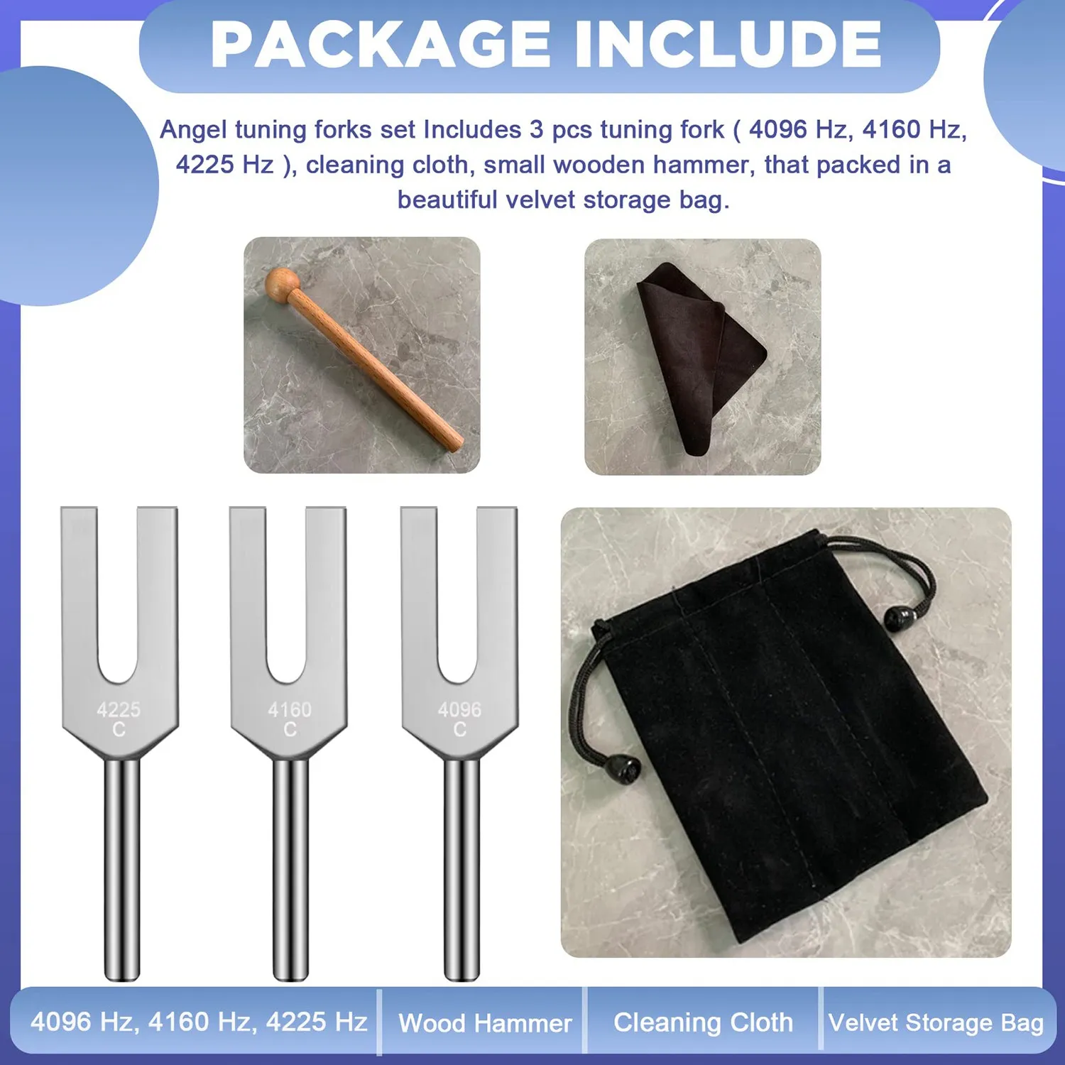 Imagem -02 - Tuning Forks Conjunto com Martelos de Madeira e Bolsa de Pano 4096hz 4160hz 4225hz Estilo 1