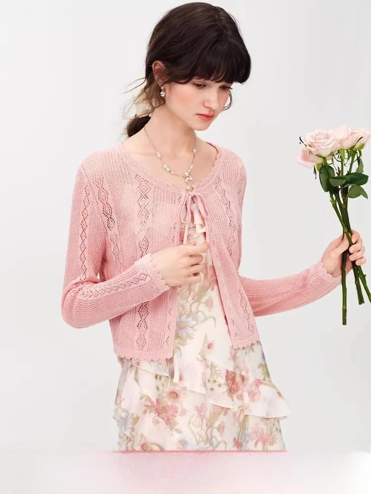 

Льняной вязаный кардиган Landen из вискозы с длинными рукавами, свободного кроя, для повседневной носки, для женщин