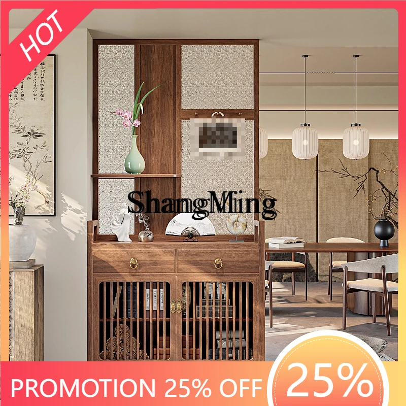 

ZYY home solid wood screen entrance cabinet integrated door glass shelf Chinese living room partition cabinet