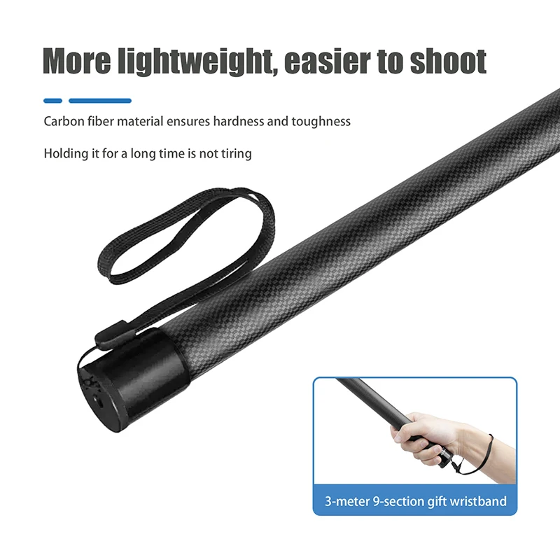 Carbon Fiber Invisible Extended Edition Selfie Stick Adjustable Extension Pole For Insta360 Panoramic Camera Action Camera