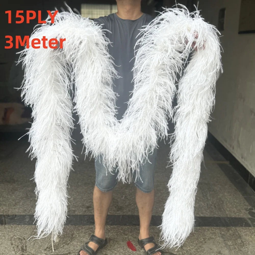 

3 Meters Long Trims Natural Ostrich feathers boa 4 6 8 10 15Ply Luxury Ostrich Feathers Shawl Ribbon for Costume Dress Sewing