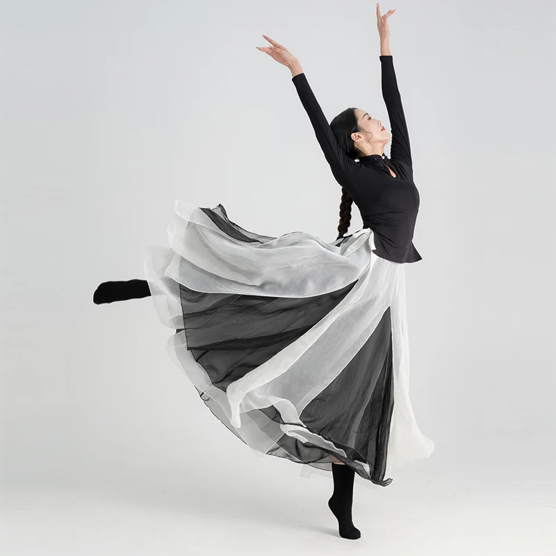 Chiffon Dans Wrap Rokken Fairy Flexibele Lange Rokken Georgette Lagen Rokken Moderne Dancewear Chinese Klassieke