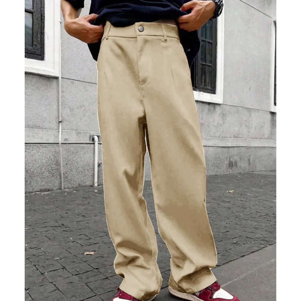 

2026 New Men's High Waist Wide Leg Pants Loose Fit Solid Color Trousers Classic Slim Fit Business Work Formal Baggy Pant