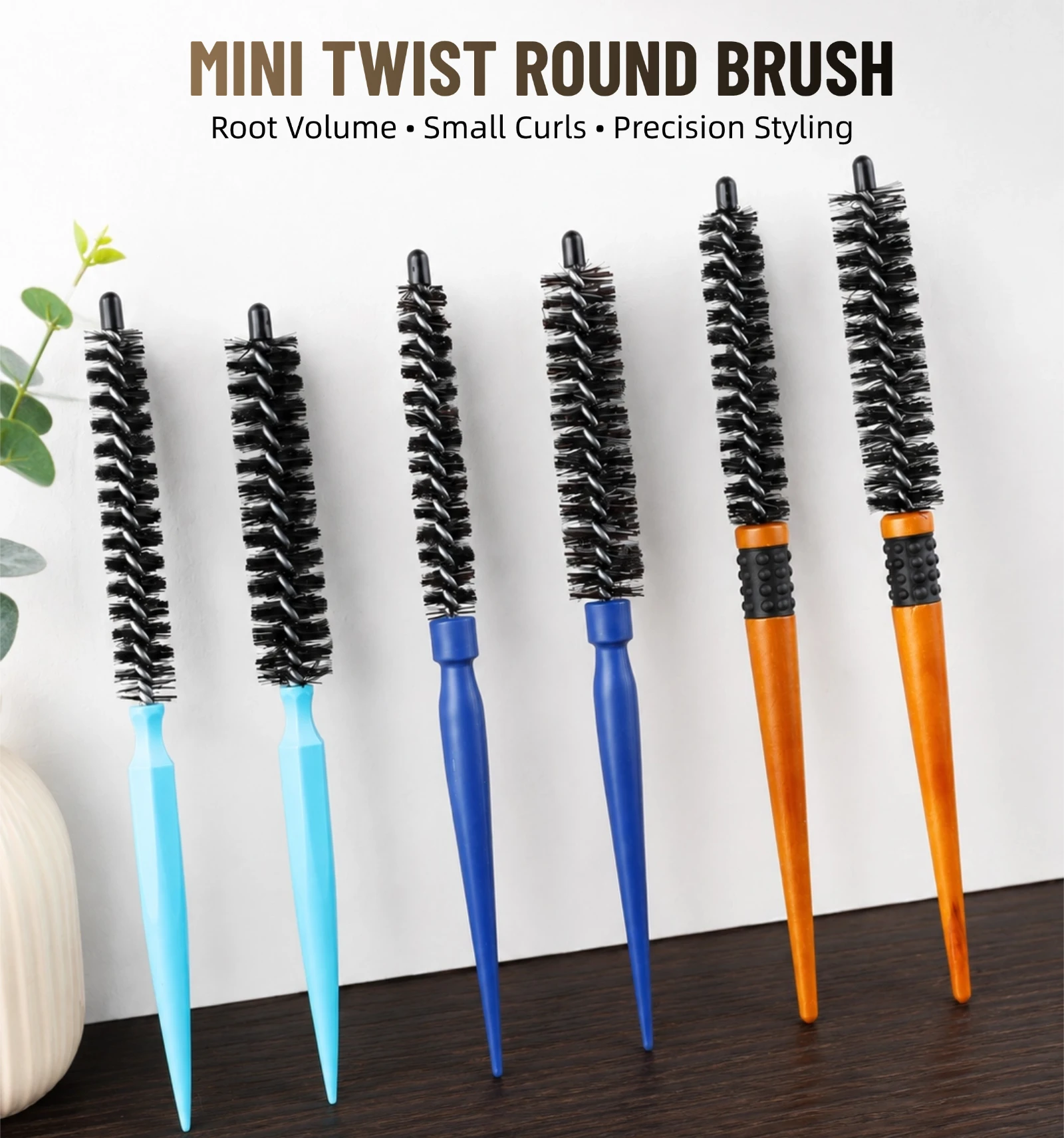 3-teiliges Friseur-Bürsten-Set: Holz-Toupetkamm, Bürste mit Borsten zum Entwirren, Mini-Twist-Rundbürste für Lockenstyling – Detail 5
