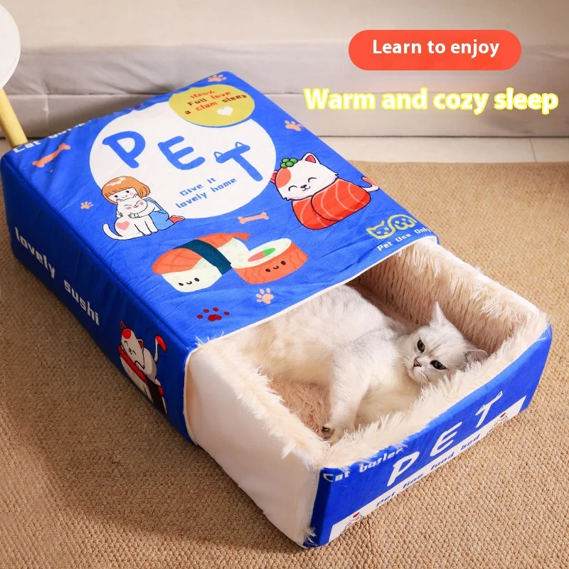 Schubladen-Snackbox, Katzennest, Haustier, Katze, Hundebett, rechteckig, geschlossen, sicheres Nest, langes Haar, warmes Winter-Haustiernest, Katzen- und Hunde-Haustierprodukte