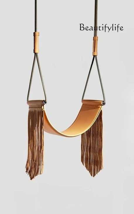 European and American style fringed swing hanging leather cowhide hanging chair hanging basket high-end custom designer model