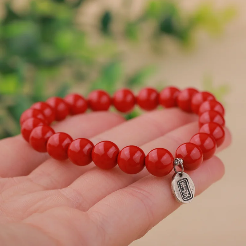 New Chinese Style Pure Peace Silver Plaque Imperial Sand High Content Cinnabar Beads Bracelet for Women Metaphys