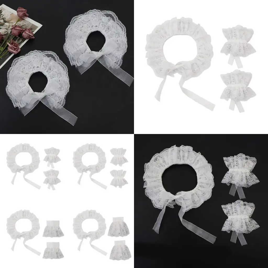 

652F Lace Faux Collar With Wrist Cuffs Victorian Event Dressingup Accessories Cosplay Costume Collar Arm Sleeves for Parties