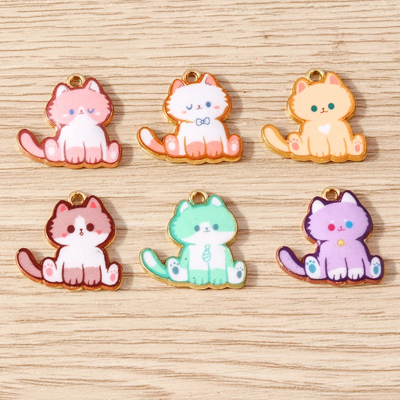 10pcs Cartoon Enamel Animal Cat Charms Pendants for Jewelry Making Drop Earrings Necklaces Bracelet DIY Handmade Crafts Supplies