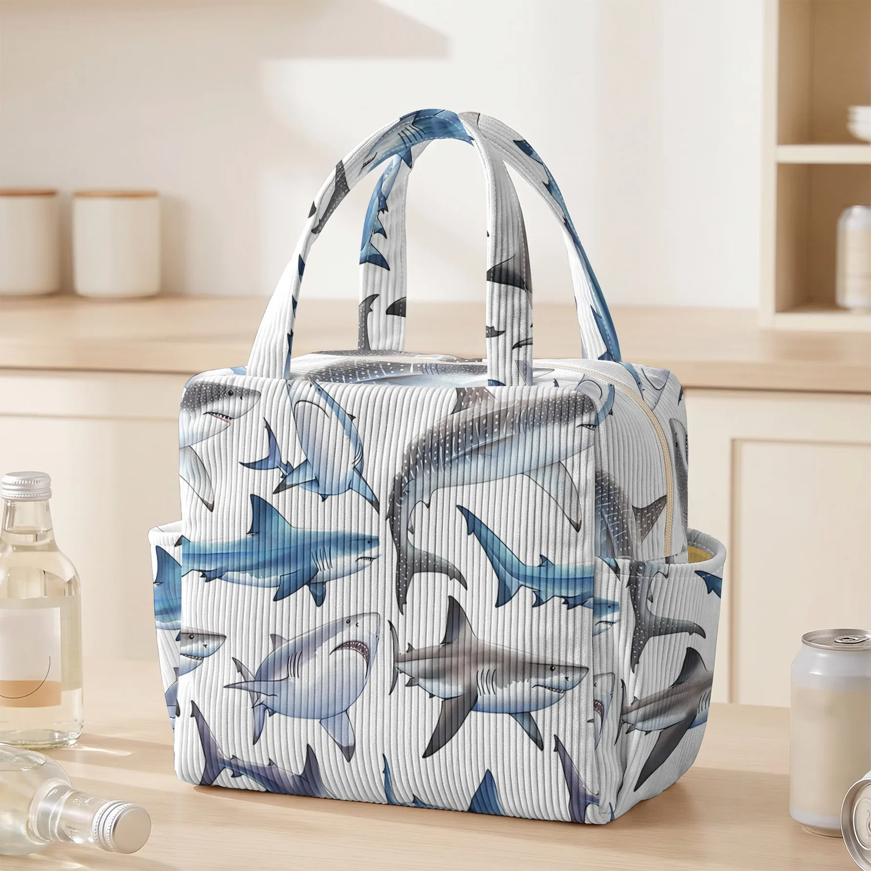 Shark Print Insulated Lunch Bag, Waterproof Cooler Tote, Keep Food Warm & Cold, For Work School Picnic