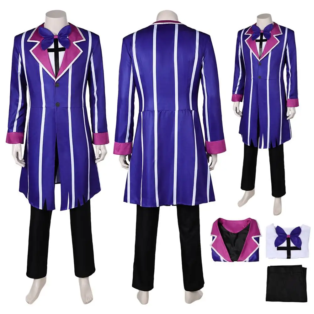 

Fantasy Hazbin Alastor Cosplay Purple Suits Costume Adult Men Male Role Play Uniform Coat Pants Outfits Halloween Carnival Cloth