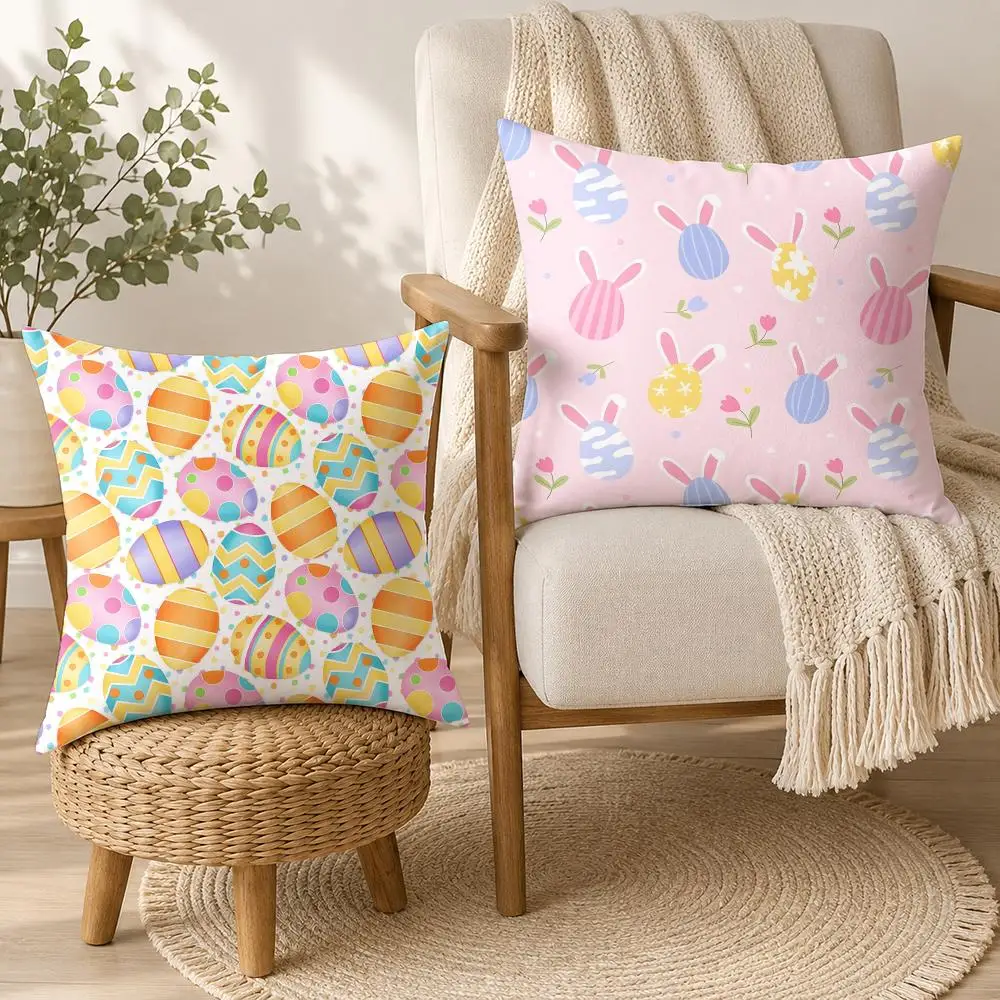 Easter Rabbit Egg Cartoon Cushion Cover Square Decorative Throw Pillow 40x40cm For Sofa Bedroom Living Room Home Decor