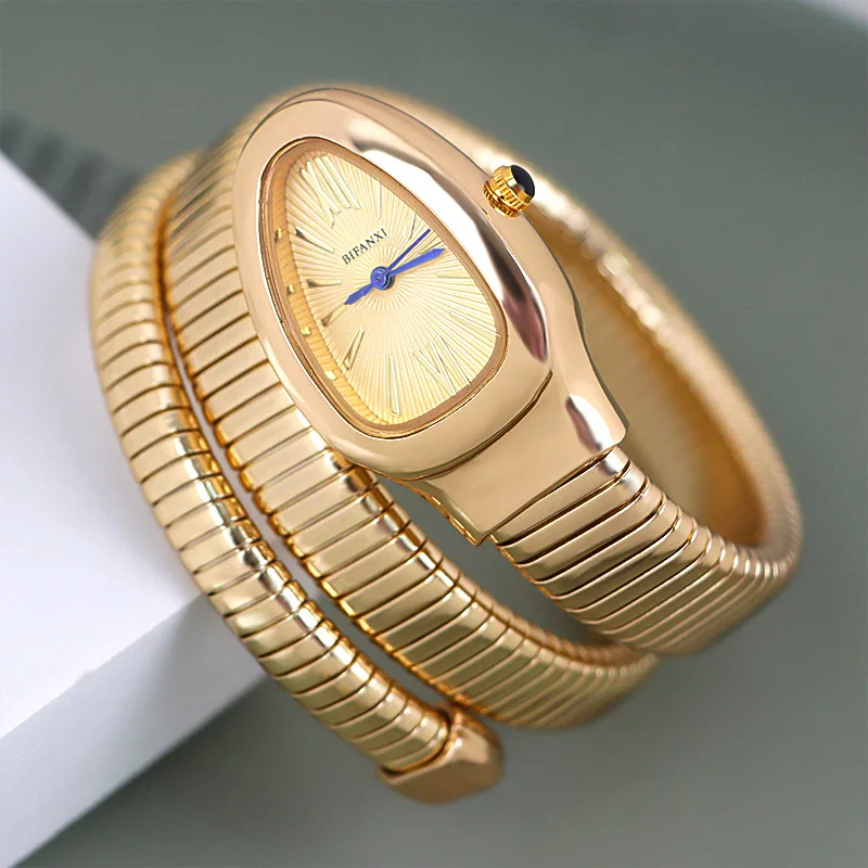 

Fashion AAA Classic Simple Hot Sell Snake Quartz Watch Women Luxury Gold Steel Watch Smooth Dress Waterproof Female Watch Clock