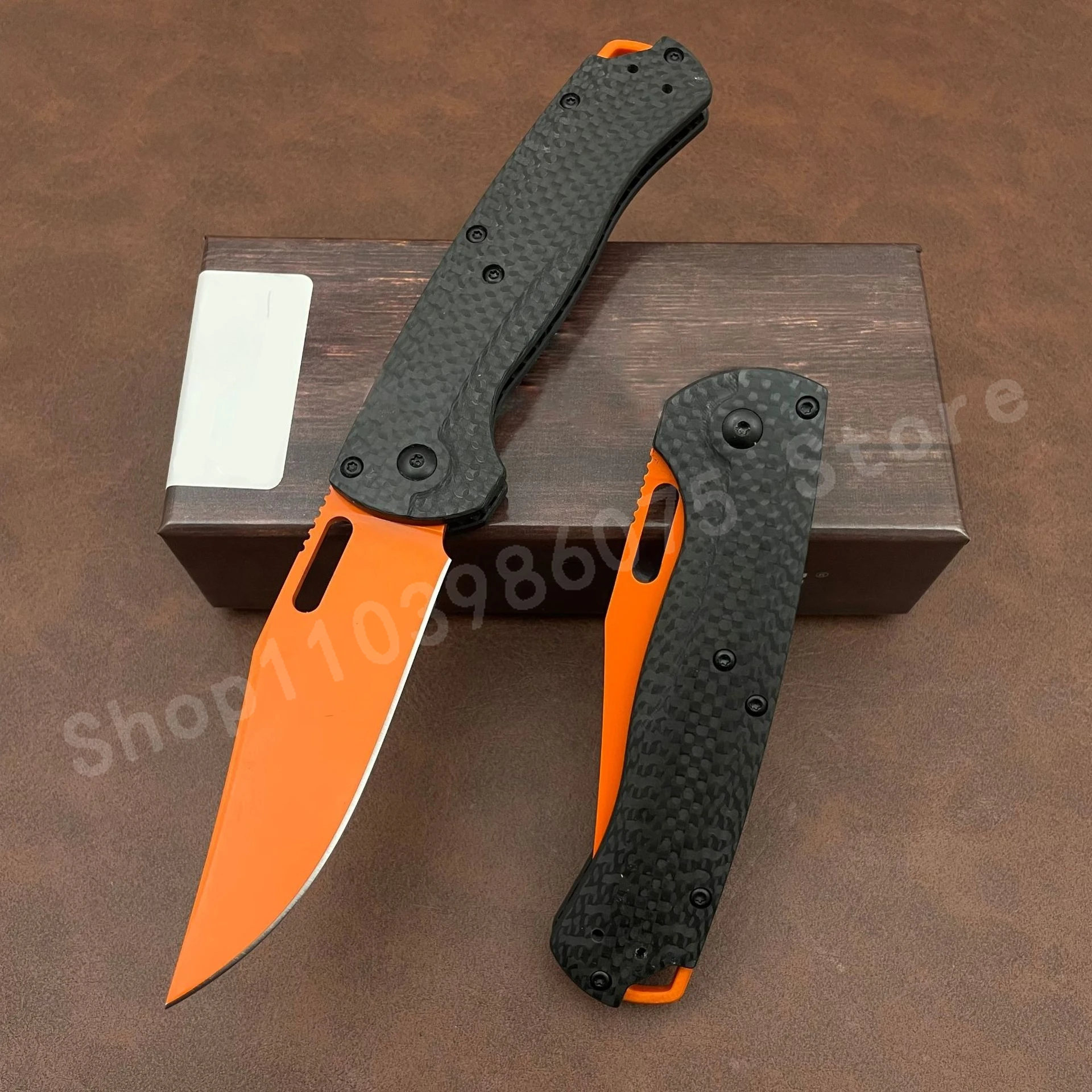 سكين جيب من ألياف الكربون BM 15535 مع شفرة D2 - سكين محمول عالي الصلابة للتخييم في الهواء الطلق قابل للطي هدايا للرجال