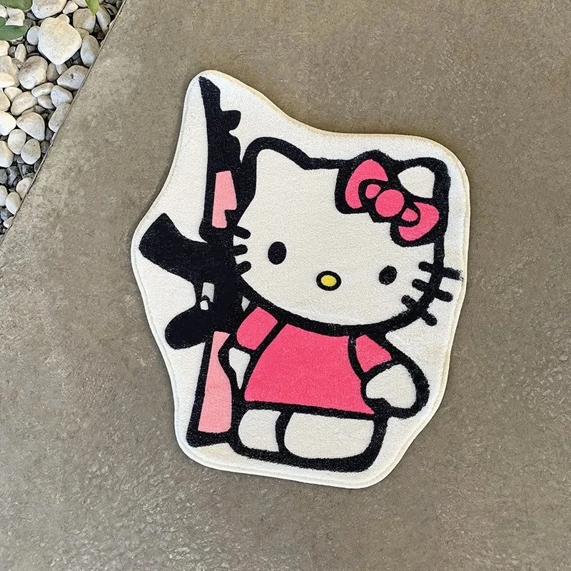 Y2K Cartoon Hello Kitty Sitting Full‑Body Floor Mat Faux Cashmere Soft Non‑Slip Bedroom Decor Rug