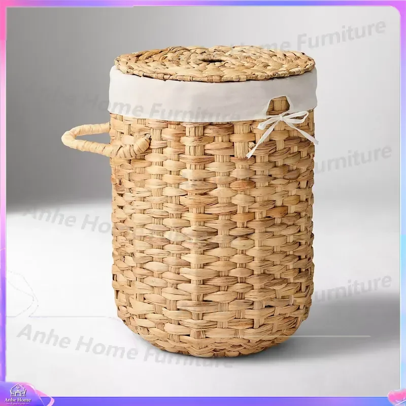 2 Piece Water Hyacinth Woven Basket with Lid Handmade Storage Box Eco Friendly Pet Bed Cat Dog House Nest Vietnam Craft