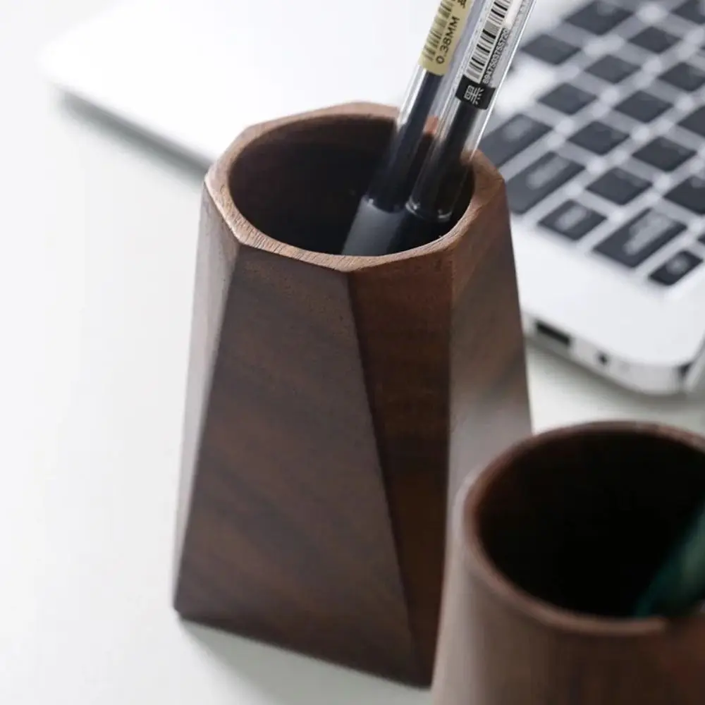 خمر الجوز الخشب حامل قلم سعة كبيرة الحد الأدنى تخزين صندوق رصاص متعدد الوظائف المحمولة الجدول المنظم وعاء المنزل #4