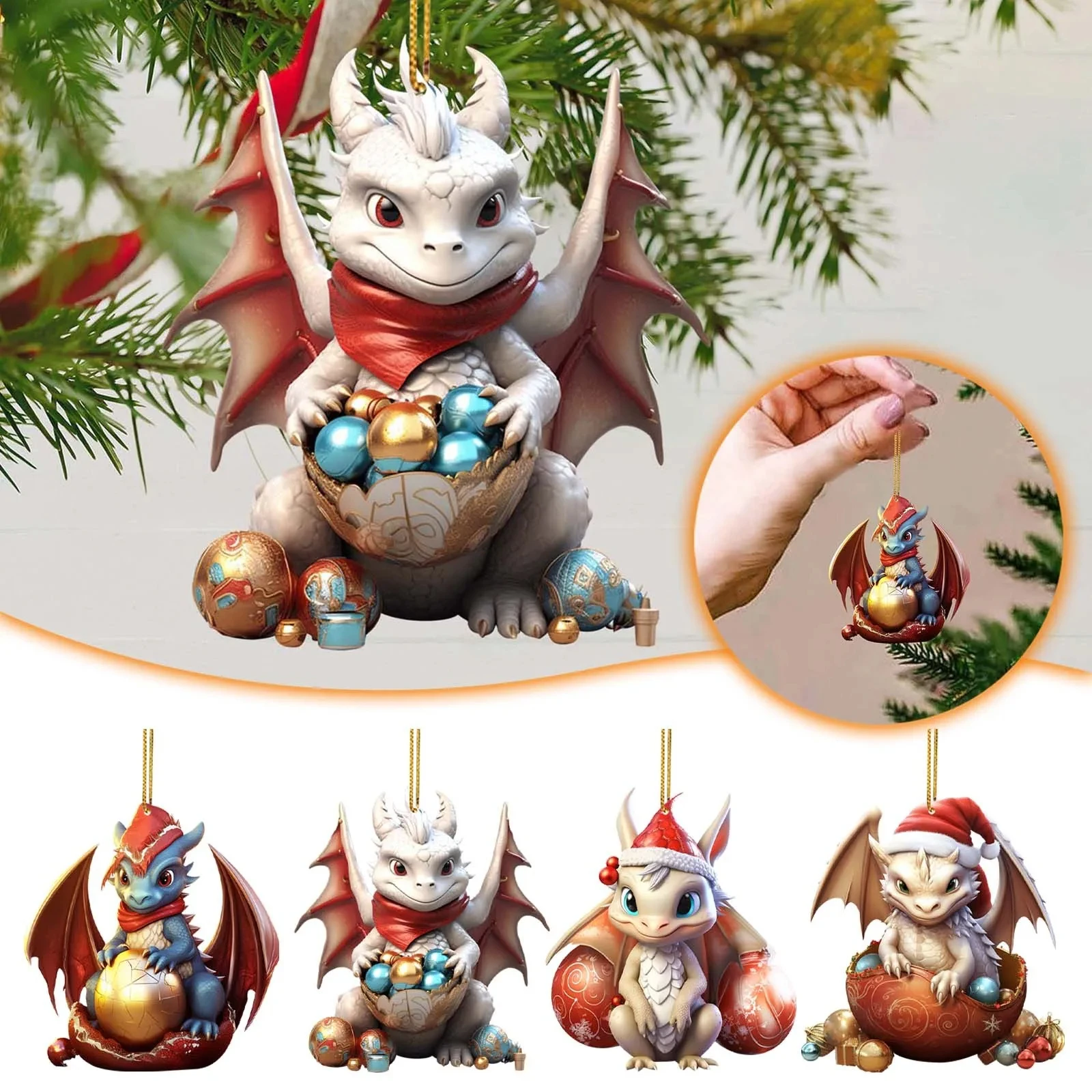 New 2D Acrylic Cute Dragon Statue Ornaments Pendant Car Pendants Interior Decorations Christmas Tree String Beads For Decorating