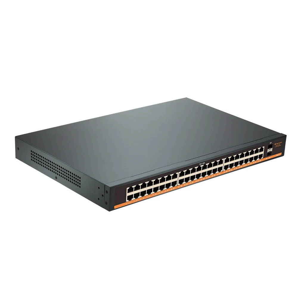 50-портовый коммутатор Gigabit Ethernet Bullscom |   48 портов PoE+ (800 Вт для бюджета) |   2 волокна SFP Uplinks |   Неуправляемый |   Plug & Play