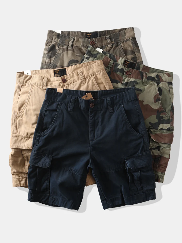 

Heavyweight Camouflage Retro Workwear orts Men's Pure Cotton Multi-ket Loose Casual Five-Quarter Pants Mid-Rise Waist