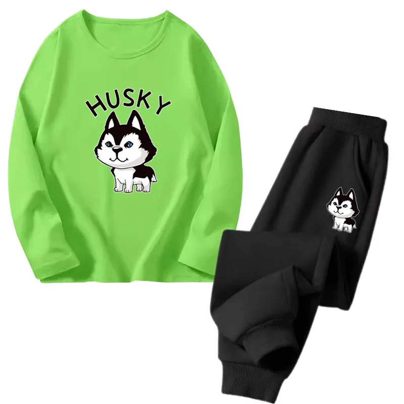 Boy Clothes Set Children Cartoon Husky Dog Printed Long Sleeve T-shirts and Pants 2 Pieces Suit Kids Fashion Spring Outfits