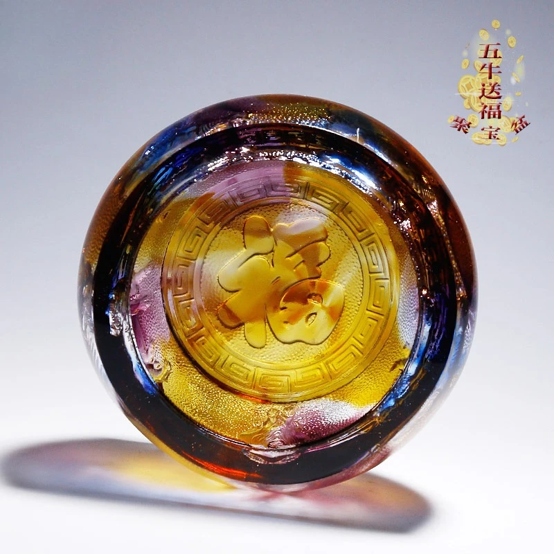 Zodiac cow glass cornucopia ornament, living room desktop decoration, store opening gift creative and practical