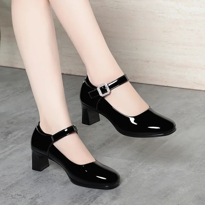 

Удобные дышащие туфли Мэри Джейн в британском стиле 5,5 см на мелком каблуке, весна-осень 2029, кожаные туфли для офисного платья для мамы