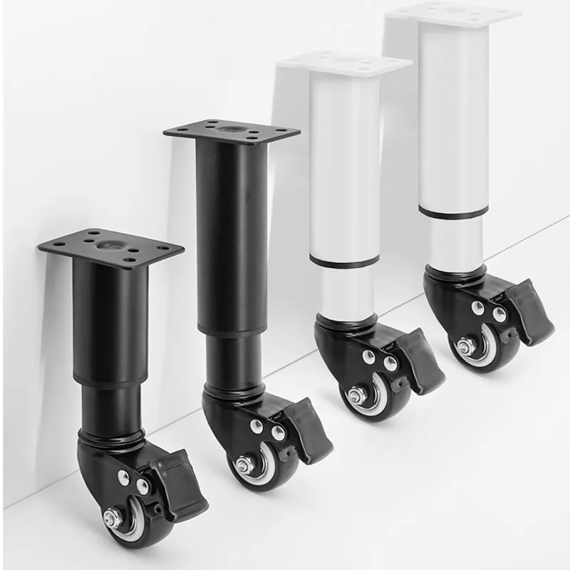 4Pcs Metal Adjustable Furniture Legs with Wheels with Casters Heavy Duty Bed Support Table Legs with Wheels for Cabinet Sofa