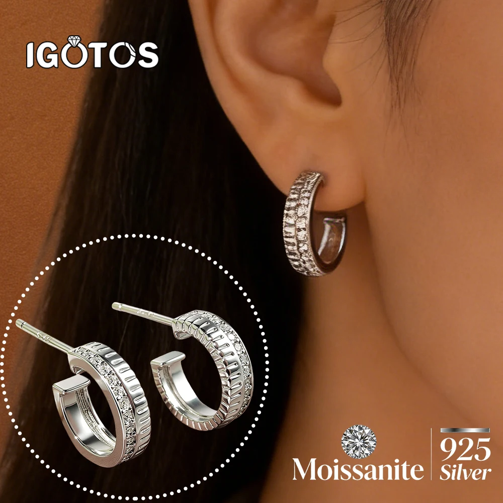 

Full Moissanite Hoop Earrings Woman Luxury Lab Diamond C-shaped Ear Stud Sparkling Sterling Silver 925 Jewelry with Certificate