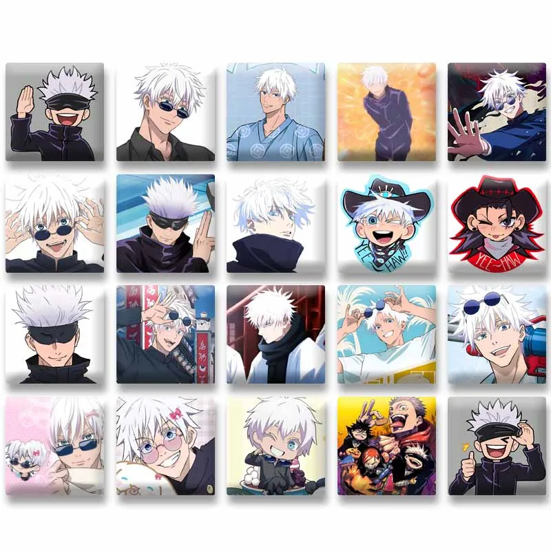 

Cute Cartoon Figure Satoru Gojo Square Badge Funny Anime Chibi Brooch Pins on Backpack Clothing Accessories Jewelry Kids Gifts