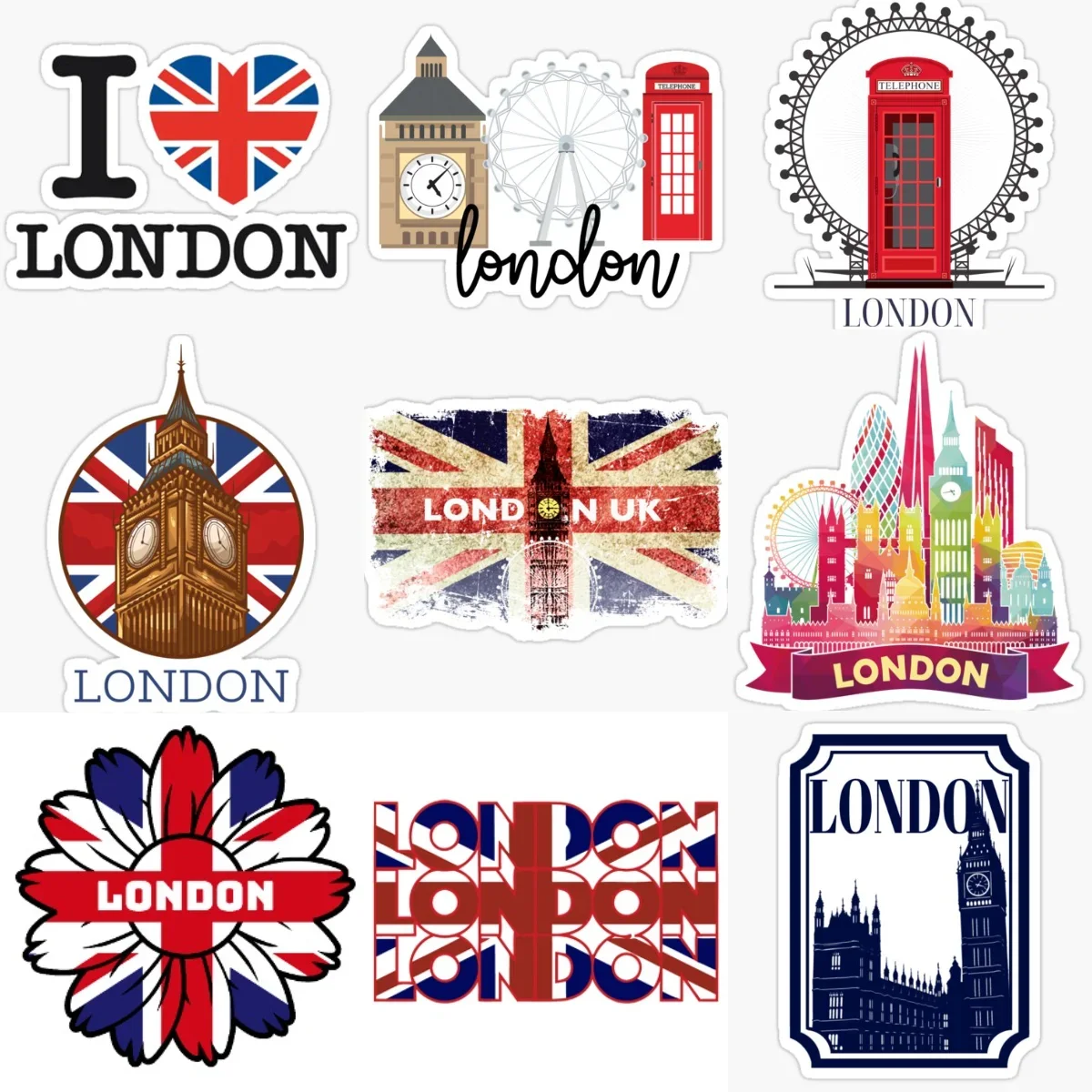 

London England Flag Big Ben Emblem Creative PVC Car Stickers for Car Bicycle Helmet Window Wall Decoration Accessories