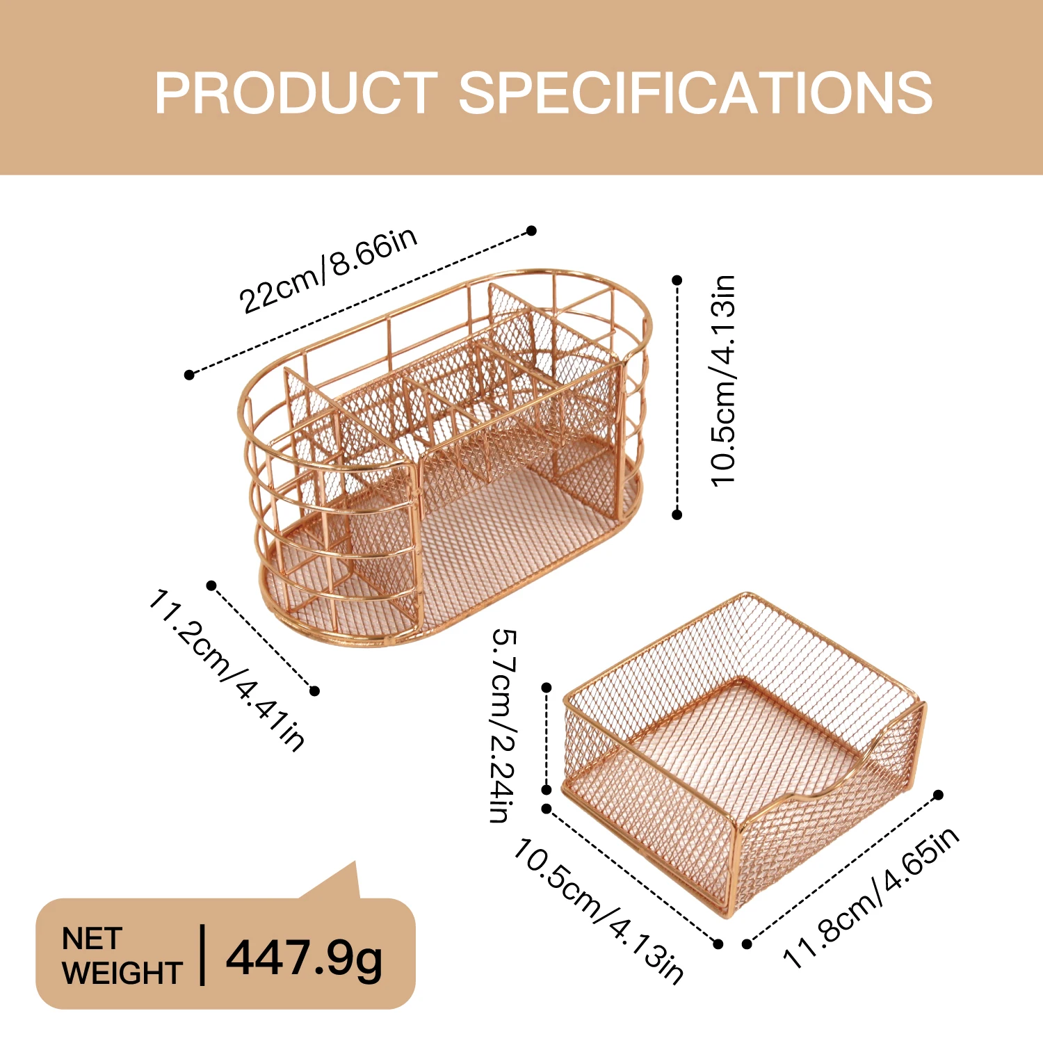 로즈 골드 데스크 정리 세트, 대형 금속 펜 홀더 (액세서리 포함), 내구성 있는 스테인리스 스틸 메이크업 브러쉬 컵, 다용도 O