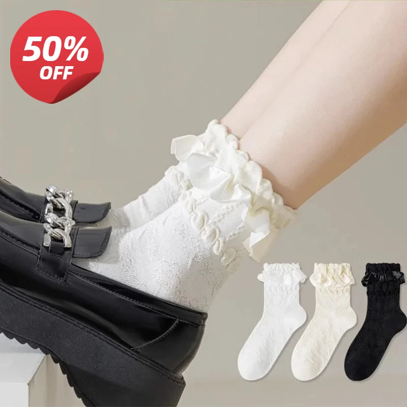 

3 Pairs Cute Lolita Socks Set for dresses Spring Summer Elegant Lady Girls Comfortable Lace Kawaii Socks for Women