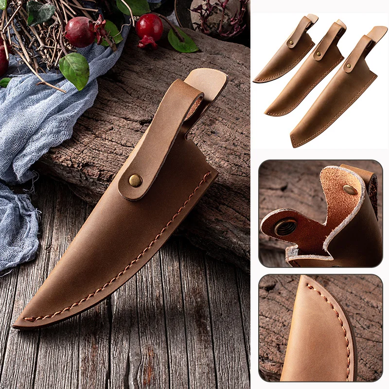 1 Pcs Portable Retro Cowhide Leather Straight Knife Sheath Pouch Cover Outdoor Small Straight Knife Cover Holster Carry Sheath