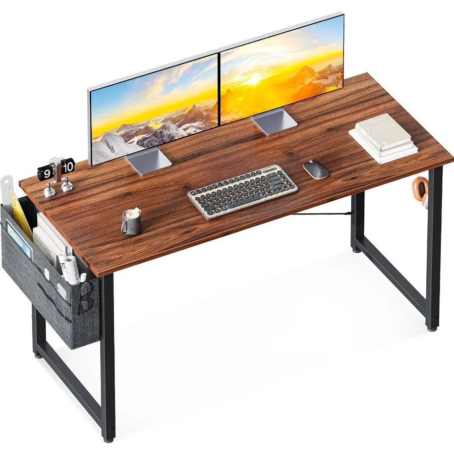 

Large 48 Inch Modern Computer Desk with Storage and Headphone Hook for Home Office and Gaming Setup Deep Brown Finish Spacious