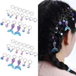 22Pcs Cute Mermaid Stars Pendant Hair Clip for Women Braid Charms Pearl Dreadlock Beads Jewelry Girls Hair Style DIY Headdress