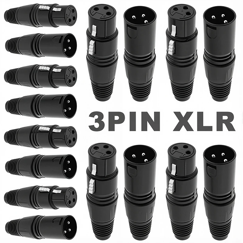 2 uds XLR 3 pines macho/hembra micrófono Cable de Audio conector cañón Cable de micrófono Terminal negro plata enchufe de micrófono