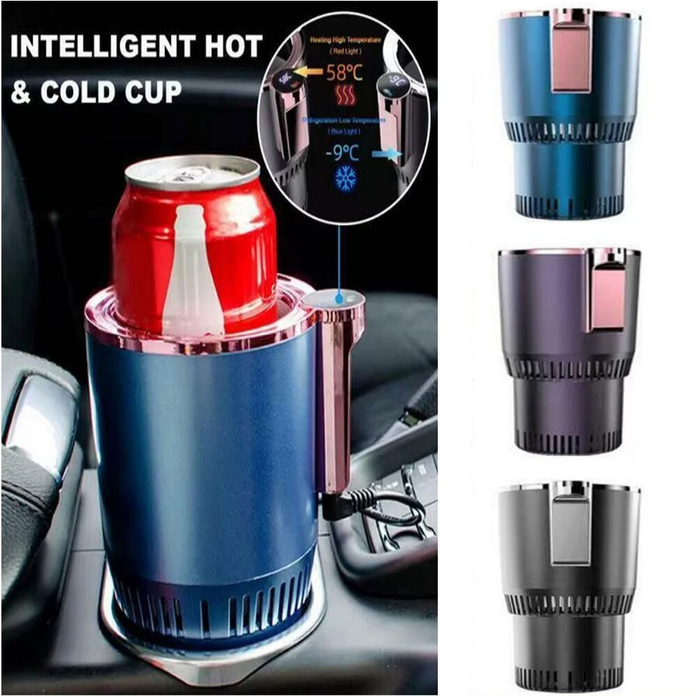 

Smart Car 2-In-1 Hot And Cold Cup Drinks Holder Home Fast Refrigeration Cooling/Heating Mini Touch Screen Beverage Mug 12V