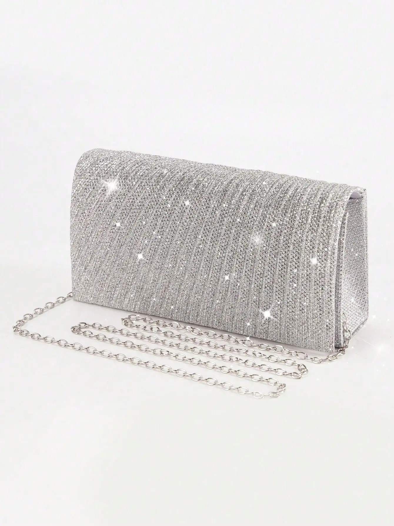 Embreagem de noiva com lantejoulas plissadas – Bolsa brilhante com alça de corrente para banquete/festa/presente formal dela