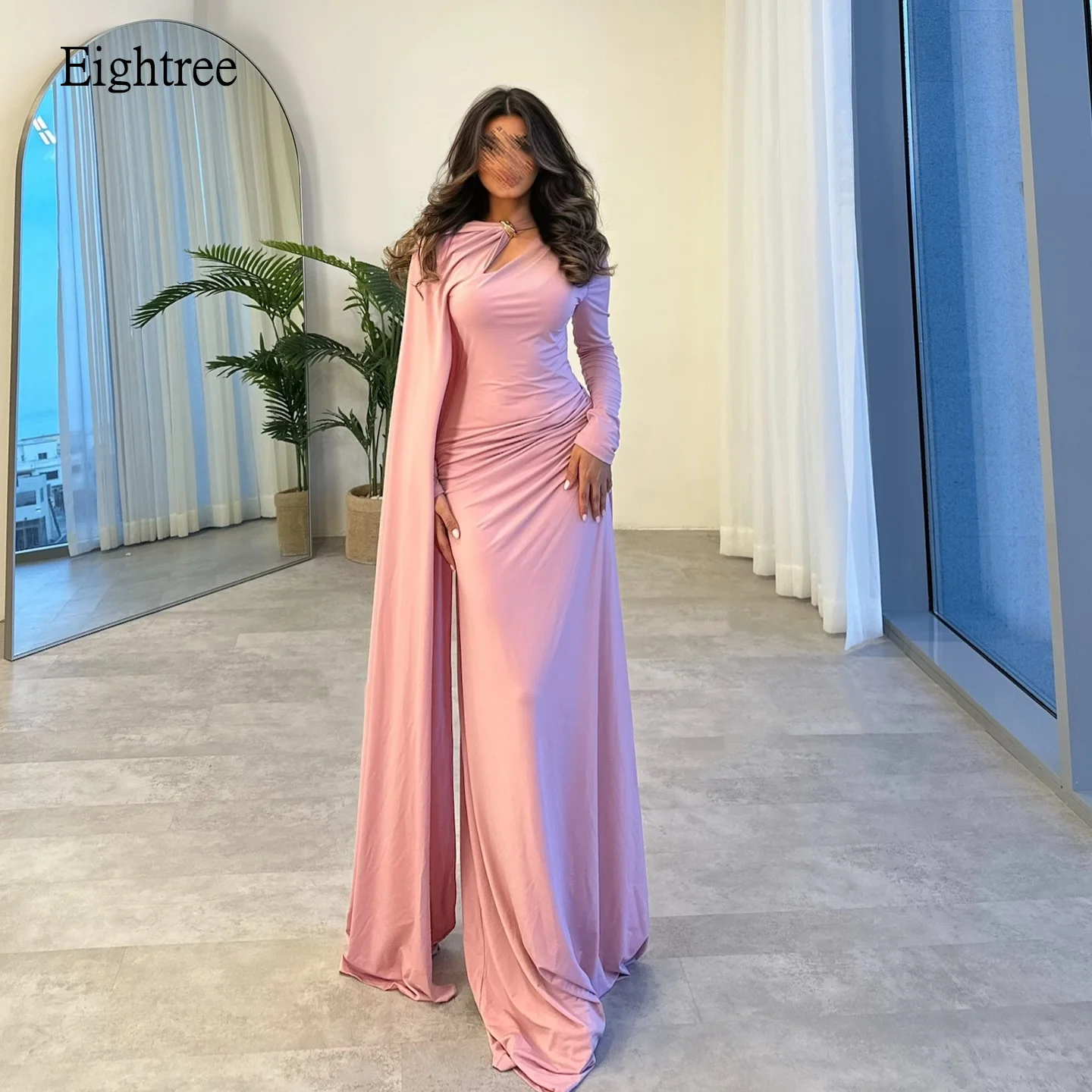 

Eightree Modest Long Sleeves Mermaid Formal Prom Gowns Saudi Shawl Evening Dress Floor Length Party Dresses Customized