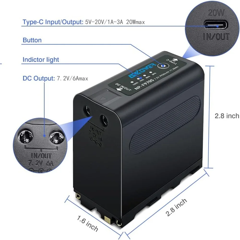 SKOWER 9900mAh NP-F970 NPF970 بطارية الكاميرا USB تهمة الناتج لسوني DCR DSR كاميرا الفيديو لوحات شاشات الفيديو F550